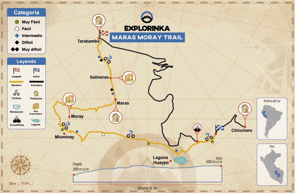 Mapa Camino Maras Moray - Maras Moray Trail Map