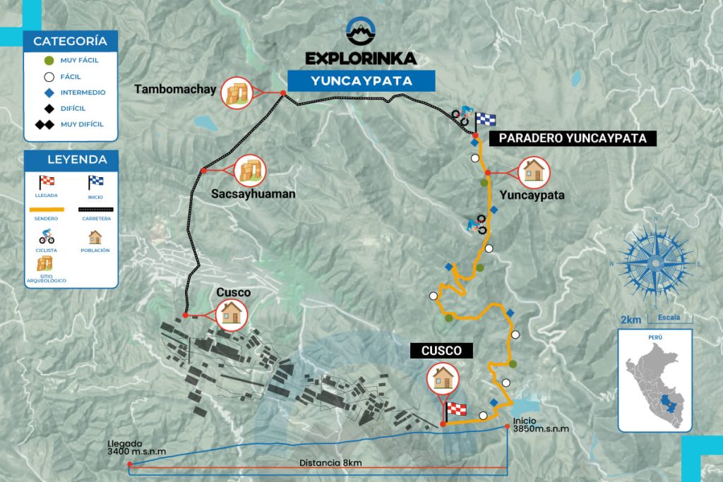 Mapa Yuncaypata Down Hill Trail - Map Yuncaypata Down Hill Trail
