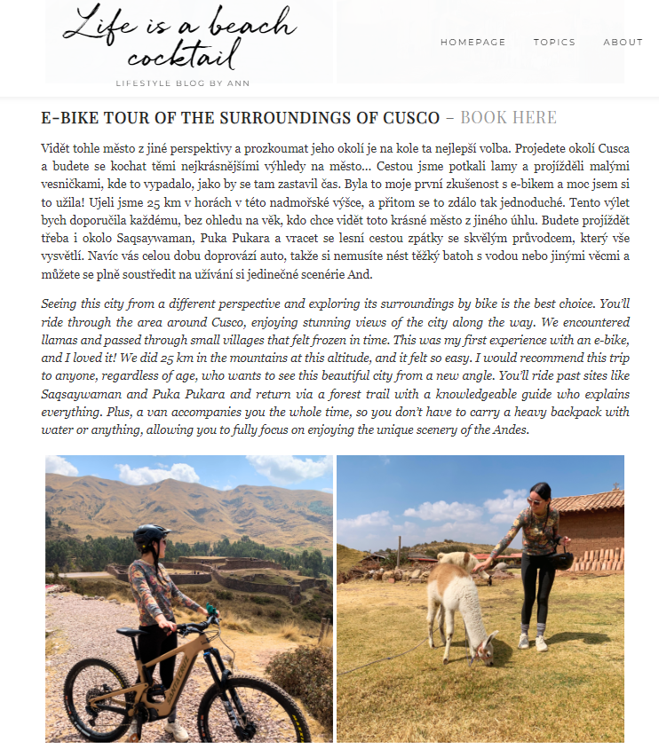 Imagen post ebike Anna - Explorando Cusco en E-Bike con Anna: ¡Una Aventura Inolvidable!